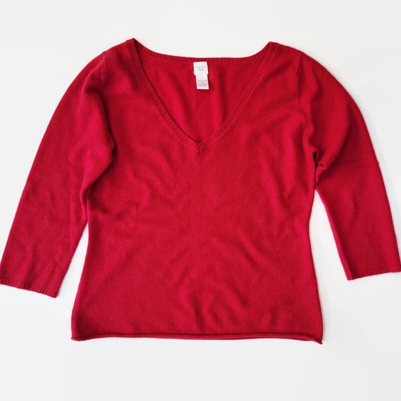 Garnet Hill Cashmere Red V-Neck Sweater - Picture 5 of 12